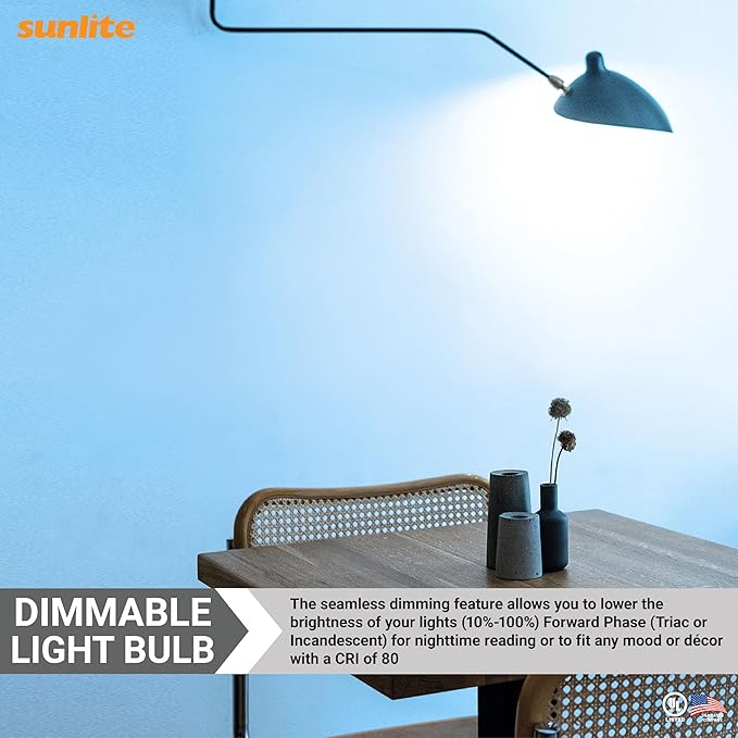 Sunlite LED A19 Light Bulb, 6 Watts (40 Watt Equivalent), 480 Lumens, 120 Volts, Dimmable, Medium E26 Base, UL Listed, RoHS, 6500K Daylight, 12 Pack