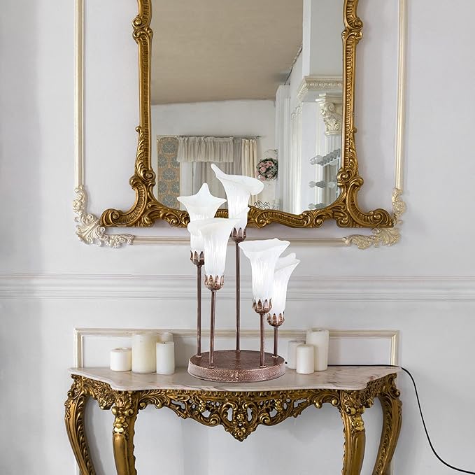 RIVER OF GOODS 19.5" H Calla Lily Bronze Base with White Glass Bell Shades Candlestick Table Lamp