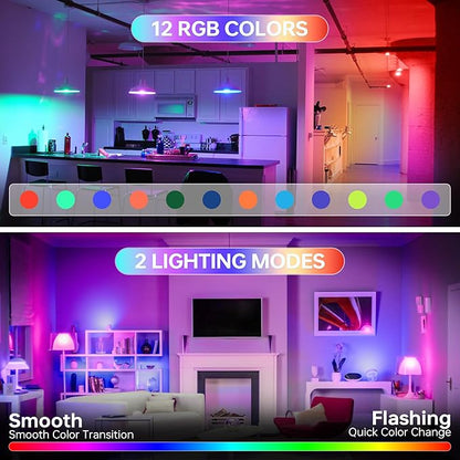 RGB Color Changing Light Bulb: Rechargeable Battery Operated E26 LED Bulbs, 3000mAh Wireless Dimmable Puck Lights with Remote Timer Magnetic for Sconce Lamp, 3 Color Temperatures+12 RGB Colors, 6pcs