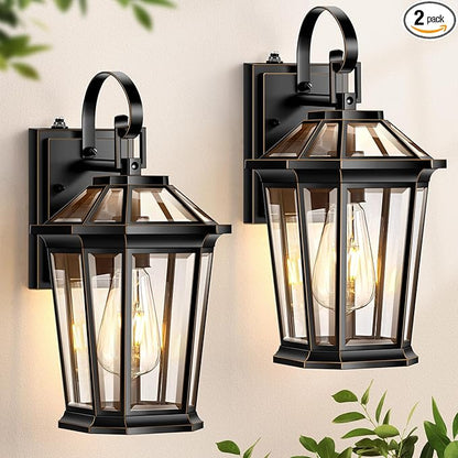 VIANIS Dusk to Dawn Exterior Light Fixture, Waterproof Outdoor Wall Sconce Porch Light for House, 100% Anti-Rust Aluminum Outside House Lights, Farmhouse Coach Lantern for Garage, Front Door 2Pcs