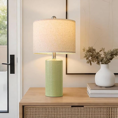 20.5" Small Table Lamps for Living Room Lamp Single Ceramic Lamps for Bedroom Bedside Lamps Modern Boho Lamps for Night Stands Farmhouse Nightstand Lamp Side End Table Lamp, Light Green