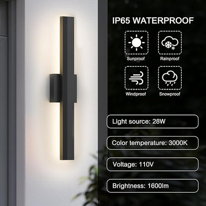 LamQee 23.6 In Aluminum Long Outdoor Wall Light, 3000K 1600LM Integrated LED Waterproof IP65, Linear Modern Exterior Lighting Fixtures Wall Mount Outside Sconce for House Porch Patio Garage Front Door