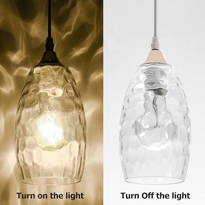 GO&SO 3-Pack Water Ripple Clear Glass Lamp Shades, Hand-Blown Light Fixture kitchen island Pendant Light -7.8"H Oval Fixtures,1.57" Fitter, E26 Base, Transparent Chandelier Shades Replacement Set