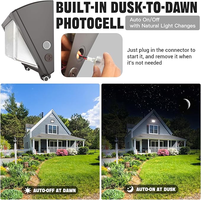 150W LED Wall Pack with Photocell Dusk to Dawn 5000K Waterproof Commercial Outdoor Light Fixture 22500lm 120-277V Equivalent,Energy Save Flood Lights for Building