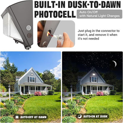 150W LED Wall Pack with Photocell Dusk to Dawn 5000K Waterproof Commercial Outdoor Light Fixture 22500lm 120-277V Equivalent,Energy Save Flood Lights for Building