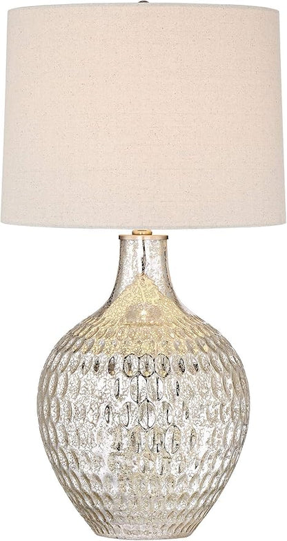 360 Lighting Waylon Modern Glam Luxury Table Lamp 28" Tall Dimpled Textured Mercury Glass Off-White Tapered Drum Shade Decor for Living Room Bedroom House Bedside Nightstand Home Office