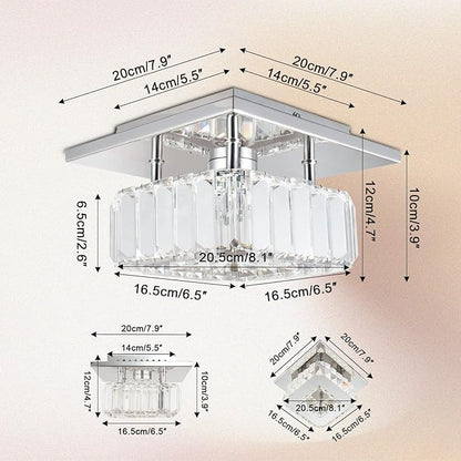 CLAIRDAI Crystal Ceiling Light Square Flush Mount LED Ceiling Light Fixture Modern Led Chandelier Crystal Ceiling Lamps for for Kitchen Hallway Foyer Living Room Bedroom 6500K Cool White