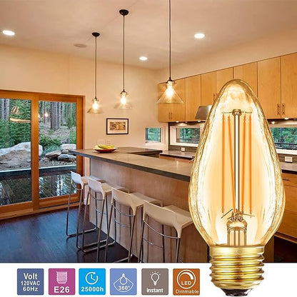Leools F15 8W Led Porch Light Bulb Outdoor, E26 Medium Base LED Post Bulb for 75W Incandescent Equivalent,Dimmable 2700K Warm White Flame Wrinkle Amber Glass, for Ceiling Fan and Lantern Lamp, 6-Pack