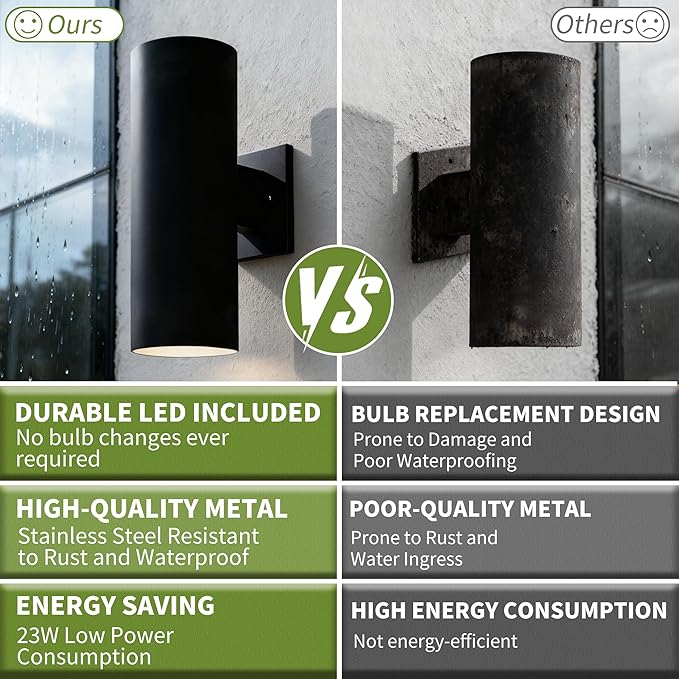 Modern Outdoor Wall Lights,Stainless Steel, 23W 3000K Integrated LED Cylinder Up Down Wall Sconce Porch Lighting IP65 Waterproof Patio Wall Light Fixture for House Porch Entryway