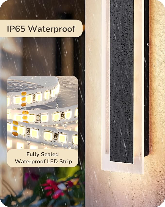 EDISHINE Upgraded 2 Pack 39.4" Modern Outdoor Wall Light Exterior, Led Linear Outdoor Wall Sconce, Adjustable Brightness & Color Temperature, IP65 Waterproof, Long Exterior Lighting Fixture for Garage