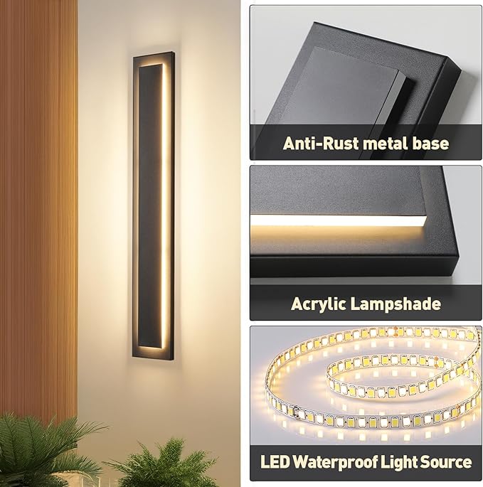 39.4 in Long Outdoor LED Wall Lights, Modern Exterior Garage Wall Light,Outside Light Fixtures for House,Patio,Front Porch,36W Black Outdoor Wall Sconce Waterproof 2 Pack(3000K Warm White)