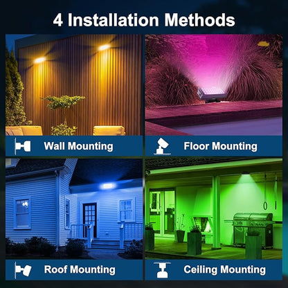 Smart RGBCW Outdoor LED Flood Light 180W –Color Changing Wall Washer, 2700K–6500K Tunable White Dimmable, RGB Stage Light, Music Sync Spotlight for Yard, Garden, Holiday Party