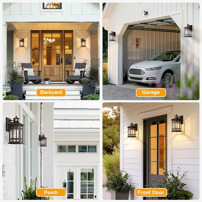 Adjustable Sensitivity Motion Sensor Outdoor Lights, 2 Packs Oil Rubbed Bronze Exterior Lighting Fixtures with Gold Trim, ORB Outdoor Garage Lights Wall Mount for House, Garage, Doorway, Coach