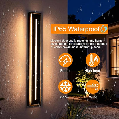 VINLUZ 2 Pack Long 32inch Modern Long Acrylic Strip Exterior Lighting Fixture, Dimmable with 3000K-6000K Outdoor LED Wall Lights Waterproof IP65 Outdoor Wall Sconce
