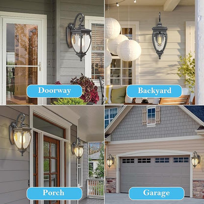 Outdoor Wall Light Fixtures, 18.7 Inch Exterior Wall Lantern Waterproof Sconce, Porch Lights with seeded Glass Shade, Outside Exterior Lights Fixtures for Patio Garage. (Bulbs Not Included)
