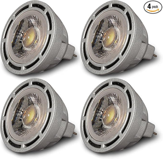 SunLight2® Premium Edition | MR16 LED Bulb 7W | 12V AC | 3000K to 1800K Dim to Warm | CRI 97+ | 24° Beam Angle GU5.3 Spotlight | Silver Finish | 4 Pack | Energy Efficient Flicker Free