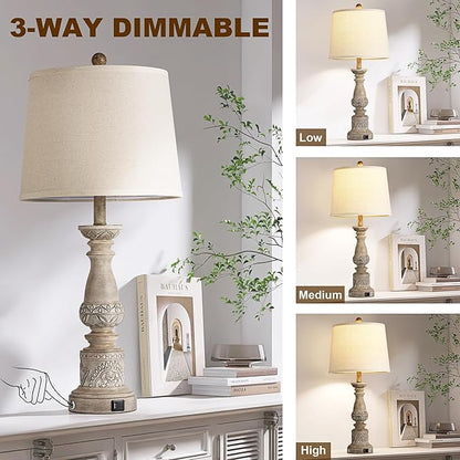 Table Lamps for Living Room Set of 2 Farmhouse Bedroom Lamps with USB C+A Charging Ports Touch Bedside Lamps for Nightstand,2 Bulbs Included