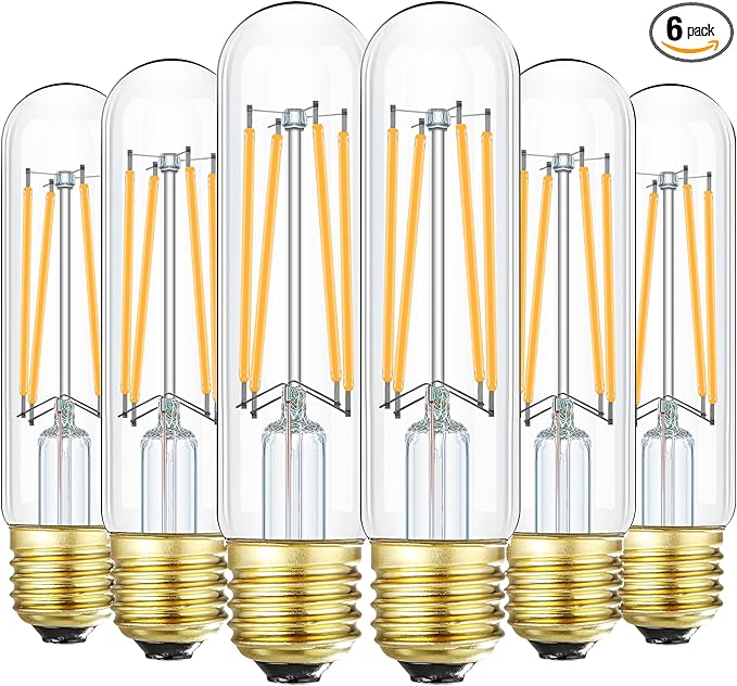 Leools Dimmable E26 Edison Bulb 8W Equal 60 watt Light Bulb AC120V Soft White 3000K Edison Light Bulbs 75 Watt 800LM Tubular T10 led Bulb for Rustic Pendant,Chandeliers,Wall sconces,Vanity 6Pack