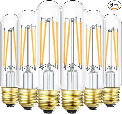 Leools Dimmable E26 Edison Bulb 8W Equal 60 watt Light Bulb AC120V Soft White 3000K Edison Light Bulbs 75 Watt 800LM Tubular T10 led Bulb for Rustic Pendant,Chandeliers,Wall sconces,Vanity 6Pack
