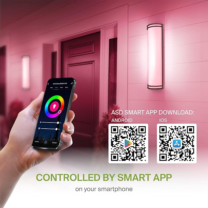 ASD 24 Inch Smart RGBW LED Outdoor & Indoor Wall Mount Light Fixture - Black RGB Wall Sconce Exterior Lighting - 120-277V 23W 2700-6500K Dimmable, Remote Control, Alexa - Front Door, Patio ETL 2 Pack