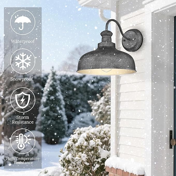 Outdoor Farmhouse Barn Light, Outside Wall Sconce, Weather Resistant Anti-Rust Farmhouse Exterior Wall Lighting Fixture, Outdoor Lantern Lamp for Porch, Garage, Patio, Entryway (Antique Black, 4 Pack)