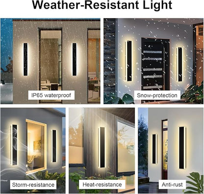VINLUZ 2 Pack 32in Modern LED Outdoor Light, Garage Sconces Wall Light, IP65 Waterproof Exterior Wall Mount Lighting, Black Outdoor Wall Light Fixtures for House, Patio Courtyard Porch Garden