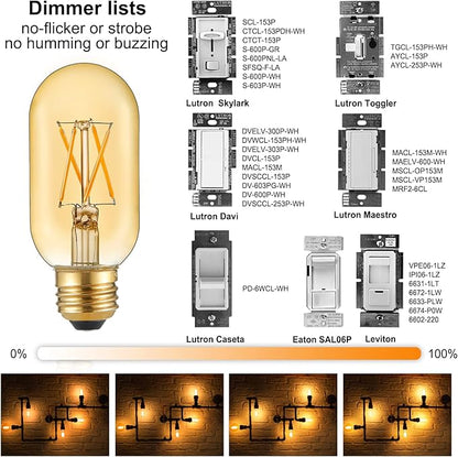 LiteHistory E26 LED Bulb 6W Equivalent E26 Bulb 60 watt Warm White 2200K Amber E26 Edison Bulb dimmable AC120V 400lm Tubular T14 T45 LED Bulb for Pendant, Sputnik,Vanity,Wall sconces Pack of 6