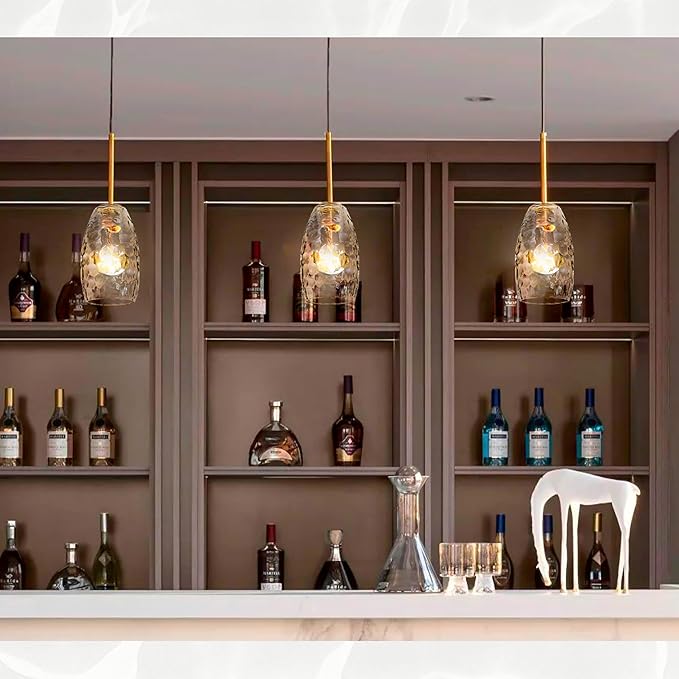 GO&SO 3-Pack Water Ripple Clear Glass Lamp Shades, Hand-Blown Light Fixture kitchen island Pendant Light -7.8"H Oval Fixtures,1.57" Fitter, E26 Base, Transparent Chandelier Shades Replacement Set