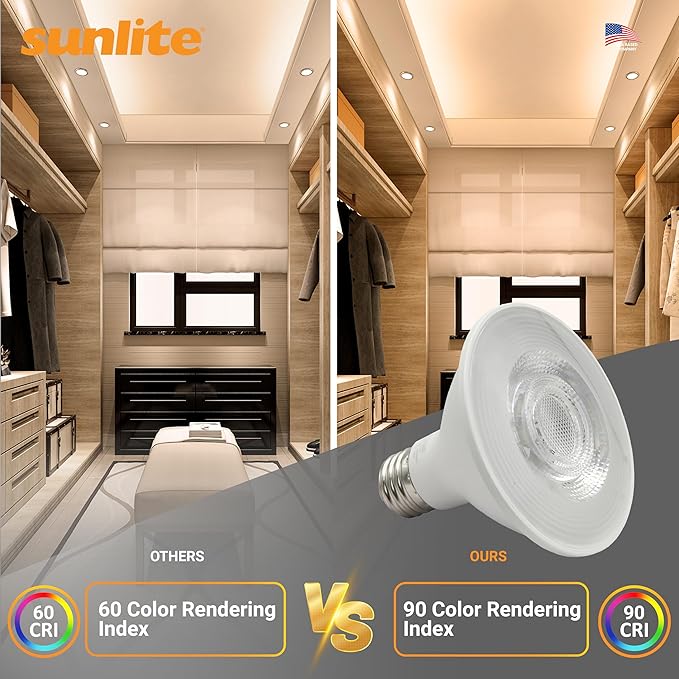 Sunlite Reflector PAR30 LED Bulb, Spotlight, 9W (75W=), 750 Lmns, Medium E26 Base, 90 CRI, Dimmable, Decorative Track Lighting Use, ETL, Title-20 Compliant, Bulk, 24 Pack, 27K-Soft White