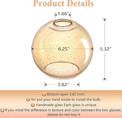 3 Pack 6.3 Inch Seeded Amber Glass Lamp Shade Pendant Ceiling Chandelier Wall Sconce Light Replacement Glass Shade Fixture Over Sink Kitchen Island