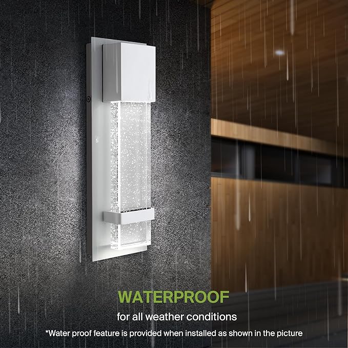 ASD LED 13" Bubble Glass Wall Light Fixture, Outdoor & Indoor Seeded Sconce | 3CCT, Waterproof, Dimmable, ETL Listed | 12W 500LM 3000-5000K 120V | Exterior Lantern, Porch Lighting | White, 2 Pack