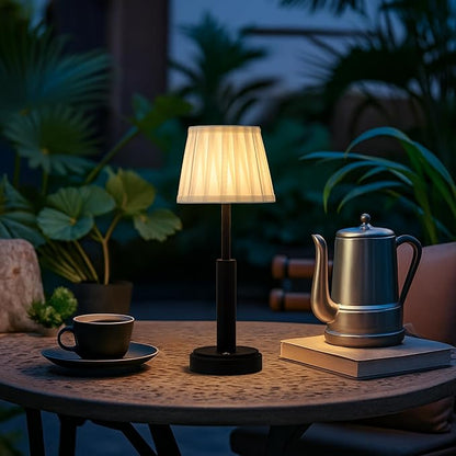 H16 Inch Modern Classic Black Fabric Shade Rechargeable LED Table Lamp Touch Control Cordless USB Nightstand Lamp with Stepless Dimming for Bedroom Gift for Christmas