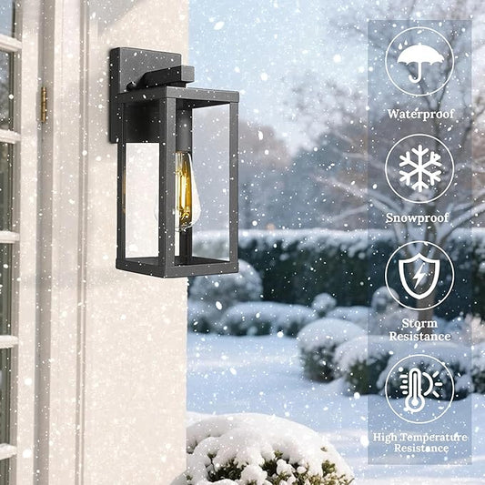 Outdoor Wall Light with Clear Glass, Anti-Rust Exterior Wall Sconce, Weather Resistant Outdoor Lantern, Exterior Lighting for Porch, Patio, Garage, Entryway (Black, 13" Height-2 Pack)