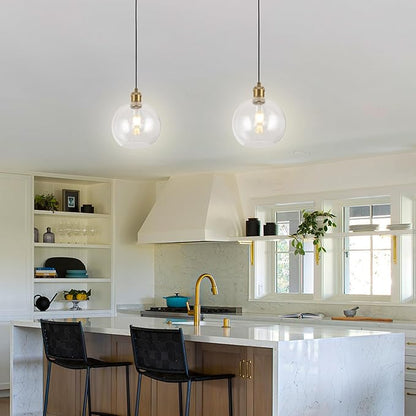 Globe Pendant Lights Kitchen Island Lighting Clear Glass Globe Pendant Light Fixtures Modern Kitchen Island Lighting for Dining Room Bedroom -7.8inch