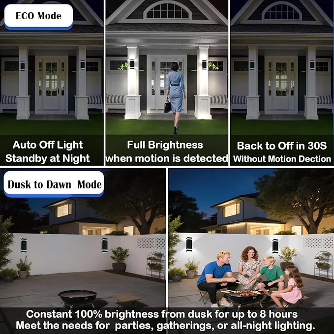 Dusk to Dawn Motion Sensor Porch Light with 3 Lighting Modes, Modern Up Down Wall Sconce with GU10 Bulbs, Heavy Aluminum Exterior Light Fixtures for Entryway, Patio, Garage,ETL Listed
