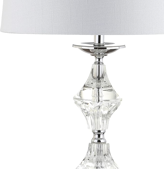JONATHAN Y JYL2037A-SET2 27.5" Modern Glam Crystal Table Lamp Set of 2 for Bedroom Living Room, Traditional Stacked Crystal Bedside Nightstand Lamp with White Drum Shade, Clear/Chrome