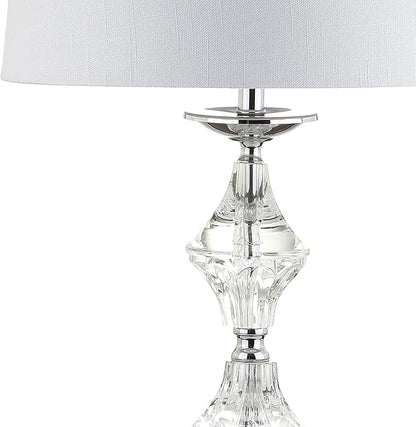 JONATHAN Y JYL2037A-SET2 27.5" Modern Glam Crystal Table Lamp Set of 2 for Bedroom Living Room, Traditional Stacked Crystal Bedside Nightstand Lamp with White Drum Shade, Clear/Chrome