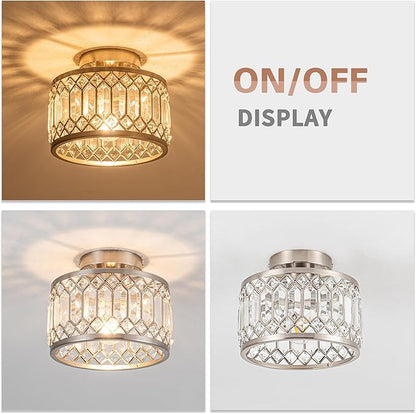 Crystal Ceiling Light Fixture, Modern Semi Flush Mount Ceiling Light,Crystal Chandelier for Kitchen Bedroom Bathroom Entryway Nickel Finish (Bulb not Included)