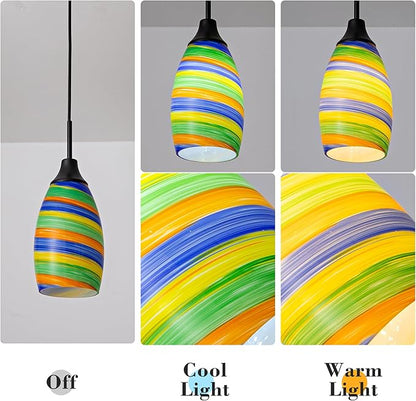 Glass Pendant Lamp Shade 4.72" Rainbow Art Glass chandeliers Cover Mini Oval Light Shade Replacement Shade Only Light Fixtures for Kitchen Island Dining Room,Living,Foyer,Hallway, Entry 1-Pack