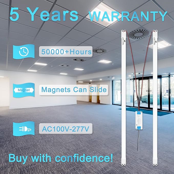 4FT Magnetic LED Retrofit Kit,Recessed T8T10Fluorescent Light Retrofit LED Light Tube,Panel Light,Troffer Quick Retrofit LED Light Kit ,No Professional Tools Required,36w, 5000K White light (2 pack)