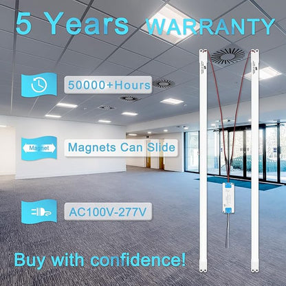 4FT Magnetic LED Retrofit Kit,Recessed T8T10Fluorescent Light Retrofit LED Light Tube,Panel Light,Troffer Quick Retrofit LED Light Kit ,No Professional Tools Required,36w, 5000K White light (2 pack)