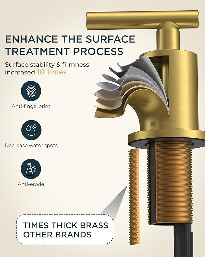 FORIOUS Brushed Gold Bathroom Faucet 3 Hole, 2 Handle 8 Inch Widespread Gold Sink Faucet Bathroom Vanity with 360 Degree Swivel Spout, with Pop Up Drain and cUPC Supply Line, for 6 to 12 in Sink