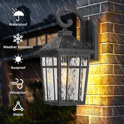 Darkaway 2pcs Large Outdoor Wall Lights for House, 18inch Exterior Lighting Fixtures Wall Mount Outdoor Porch Lights Black Outside Sconce Lights with Water Ripple Glass for Patio Garage Hallway