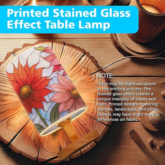 Dahlia Flower Table Lamp LED 3-Color Pressed Bedside, Dahlia Flower Shade Lamp with Wood Base for Bedroom Living Room Desk Office