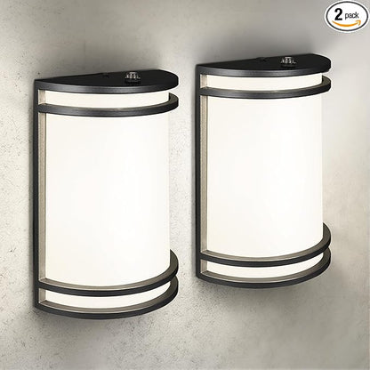 ASD 10 Inch LED Dusk to Dawn Outdoor Wall Mount Light Fixture - Matte Black Modern Wall Sconce Lighting with Photocell - 120-277V 15W 3000/4000/5000K Adjustable - Front Door & Patio, ETL 2 Pack