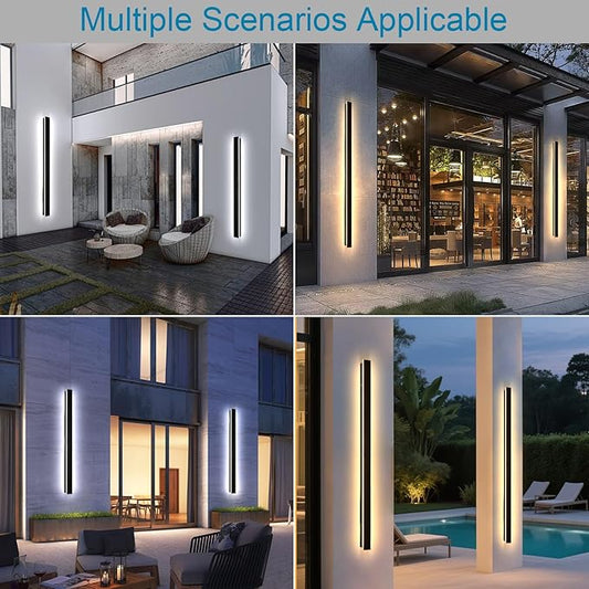 2PC 71inch Long Outdoor Wall Lights, 2700k-6500k Dimmable Black Modern Wall Sconce IP65 Waterproof LED Exterior Wall Mount Sconce Anti Rust Porch Lights Acrylic Outdoor Lights for House Patio
