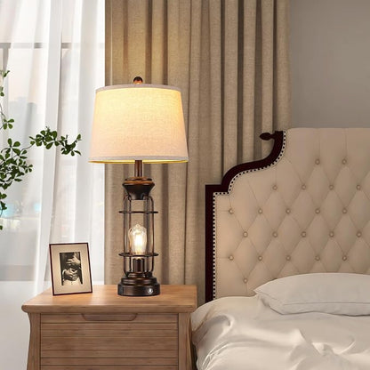 Table Lamps for Living Room Set of 2, 28.5" Farmhouse Lamps for Nightstand with USB C+A Ports, Touch Lamps for Bedroom, LED Bulbs Included