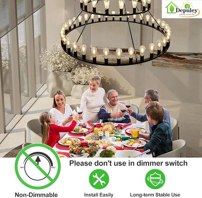 Depuley LED Light Bulbs E26: Edison LED Filament Bulbs 6W Equivalent 60W - Vintage Chandelier Lights Bulb 2700K Warm White - ST58 Clear Glass Bulb 360°Omnidirectional Lighting 800LM 90+CRI 24-Pack