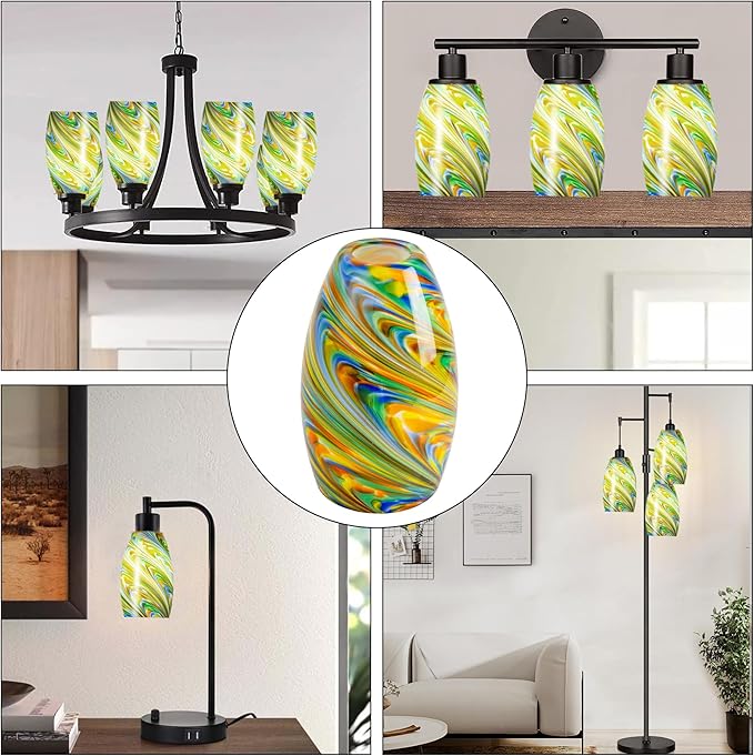 Glass Pendant Lamp Shade 4.72" Colorful Art Glass Chandeliers Cover 1-Pack Mini Oval Light Shade Replacement Shade Only Light Fixtures for Kitchen Island Dining Room,Foyer,Hallway