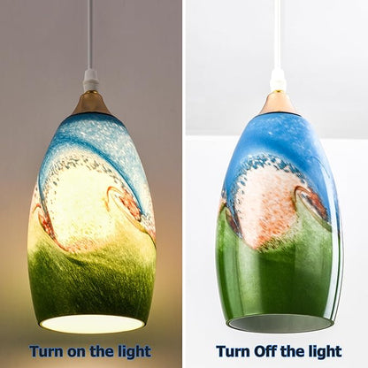 GO&SO 3 Pack Multi Color Pendant Light Shade Kitchen Island, Hand Blown Art Glass Cover Lamp Shade Replacement,Diamater 4", Height 7.8", Fitter 1.57", Oval Light Fixtures for Wall Sconces/Chandelier